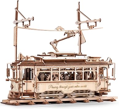 ROKR 3D Wooden Puzzles Model Car Kits for Adults to Build - Wooden Toy Tram Train Set with Railway - Wood 3D Puzzles for Adults - Gift Idea for Christmas Fathers Day Birthday
