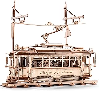 ROKR 3D Wooden Puzzles Model Car Kits for Adults to Build - Wooden Toy Tram Train Set with Railway - Wood 3D Puzzles for Adults - Gift Idea for Christmas Father's Day Birthday