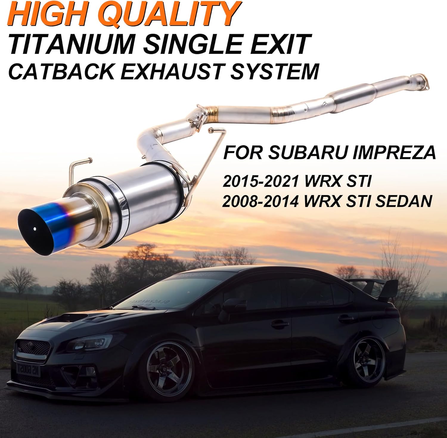 Titanium Single Exit Catback Exhaust System Compatible with 15-21 Subaru WRX STI, Muffler Cat-Back Exhaust System Kit for 2008-2014 Impreza WRX STI Sedan