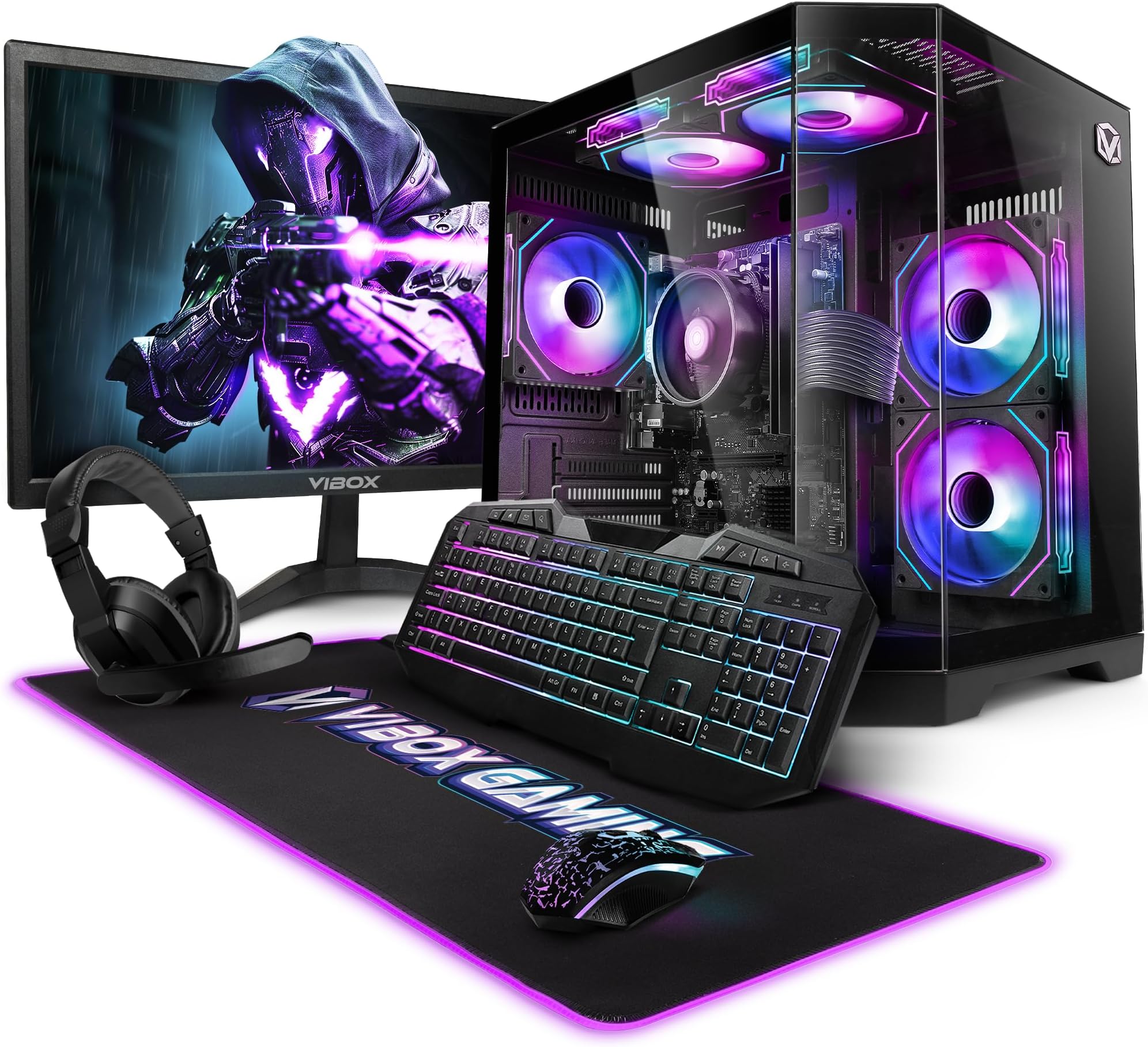 Vibox Gaming PC Bundle • AMD Ryzen 3 3200G 4.0GHz • Radeon Vega 8 • 16GB RAM • 1TB SSD • Windows 11 • 22" Monitor • WiFi • Black: image 1 of 7