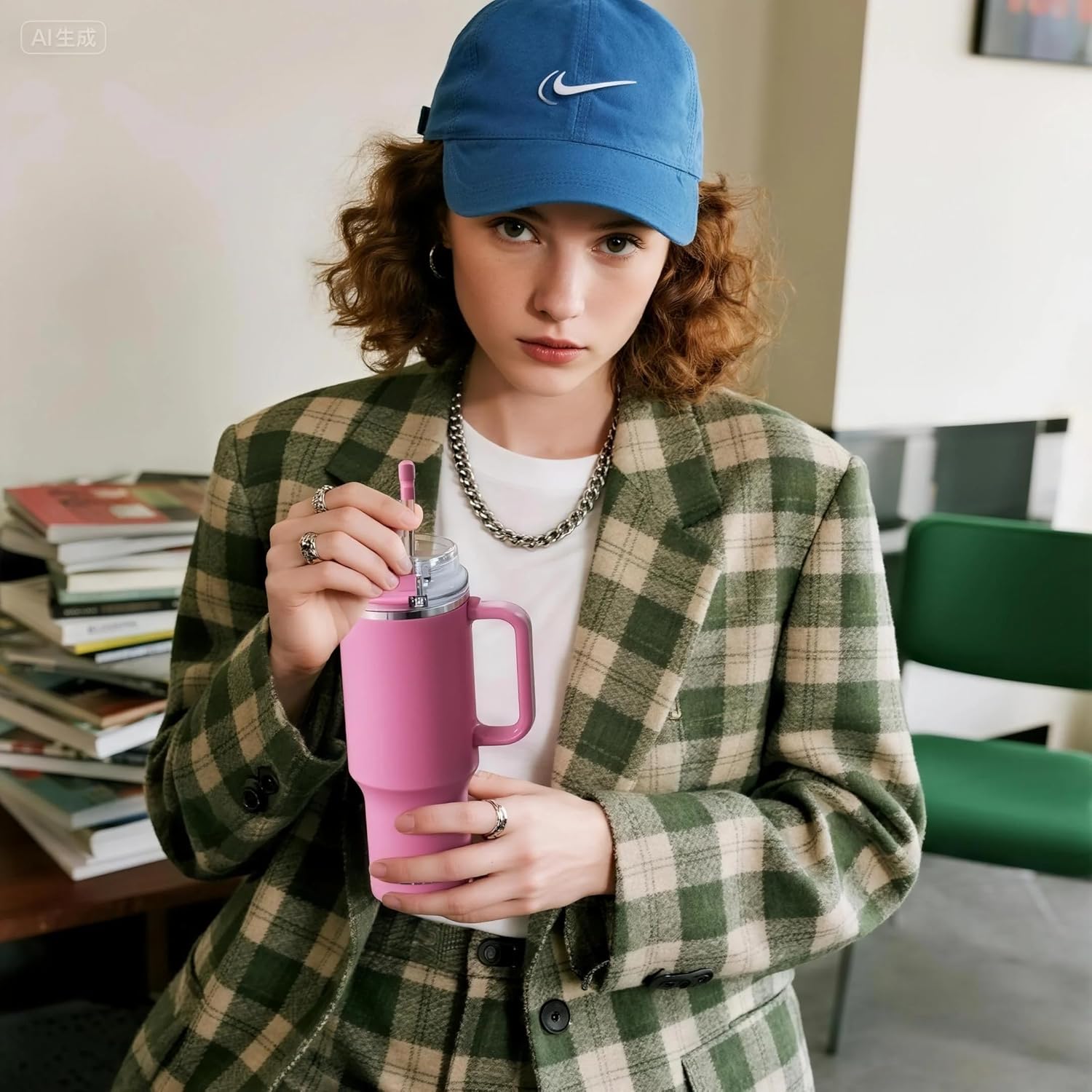 40 oz Tumbler With Straw And Lid,Tumbler with Handle, Two in One BPA-Free Lid Ice Coffee Cup,100% Leak Proof Stainless steel insulated water bottle(Green&Blue Splicing) - Image 7