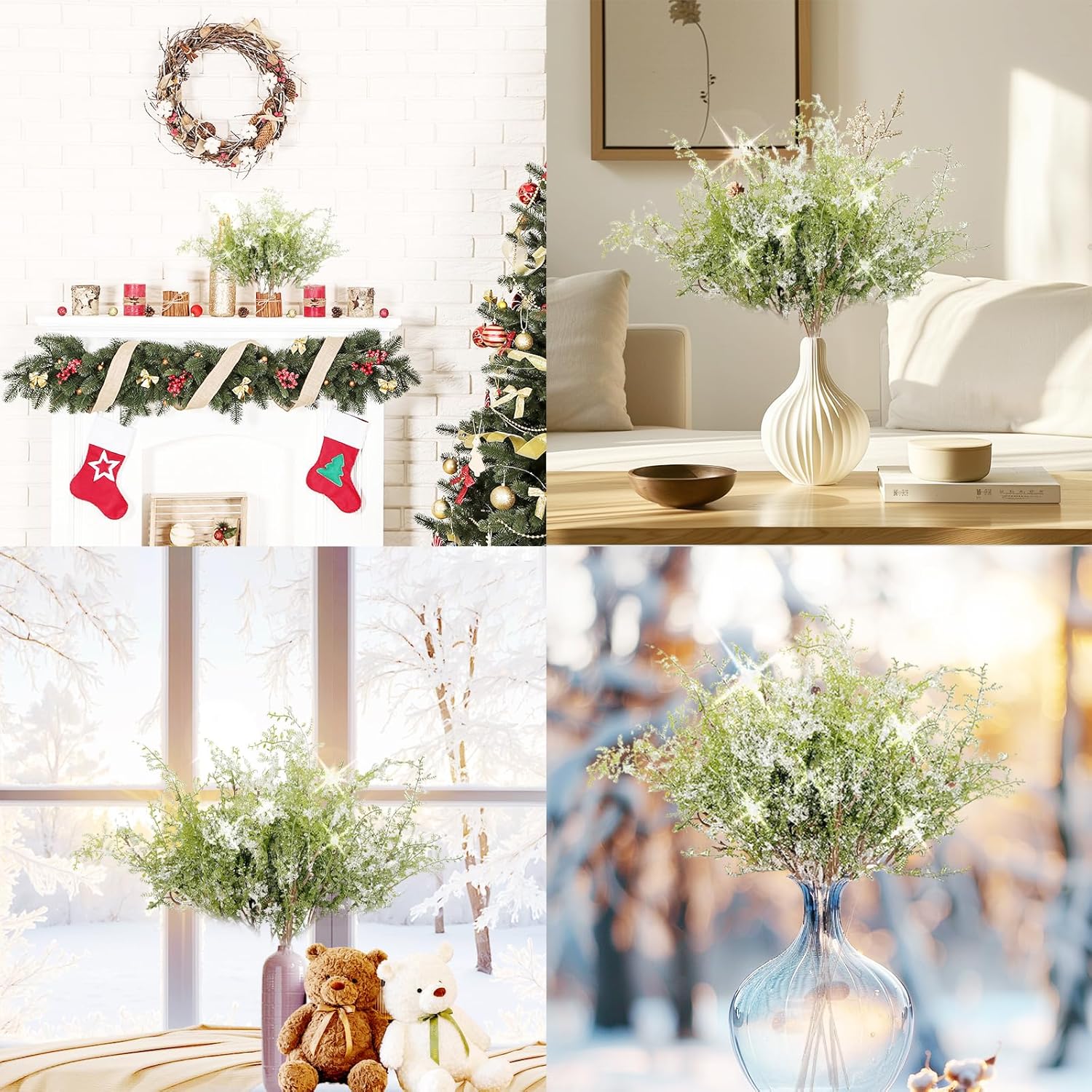 SNAIL GARDEN Christmas Stems, 26" Glitter Christmas Greenery Stems, 8 Pack Artificial Christmas Picks for DIY Xmas Decor, Home, Table, Wreath Arrangements