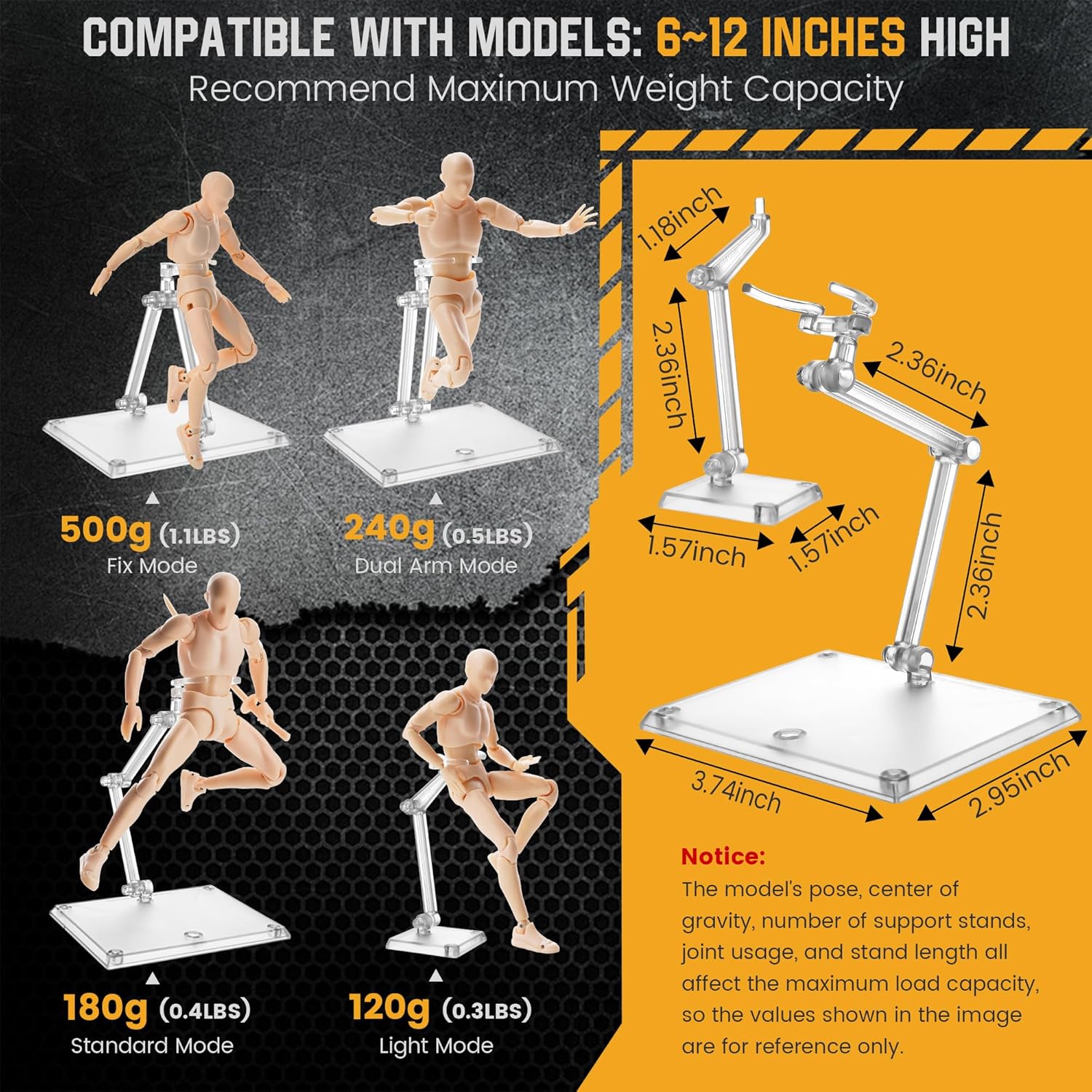 SPARKSTOY Dual Size Action Figure Stand | Universal 6–12 Inch Display Base with 340° Adjustable Arm & 3mm Joint | ABS Flight Stand 3-Set (6 Stands) for Anime Figures, SHF, Nendoroid & Dioramas (Transparent)