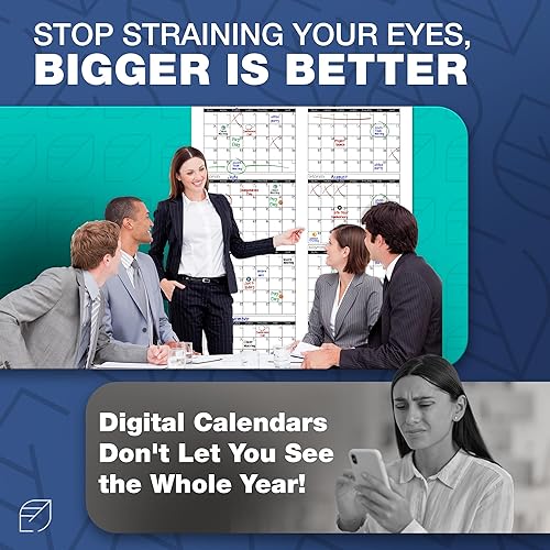 Miniatura 7 de Calendario de pared grande de borrado en seco, 36 x 72 pulgadas, planificador de pizarra blanca anual premium para oficina, hogar y escuela,