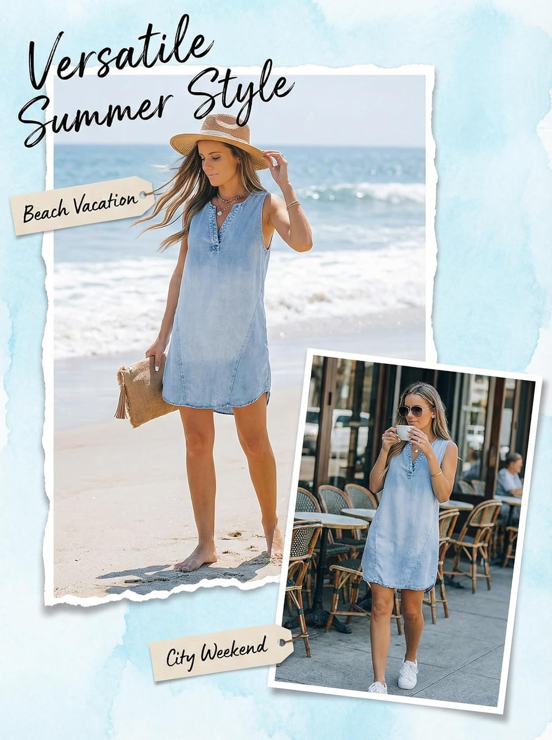 CUPSHE Women's Denim Mini Dress Jean Dresses V Neck Sleeveless Casual Summer Outfits 2025 Trendy - Image 6