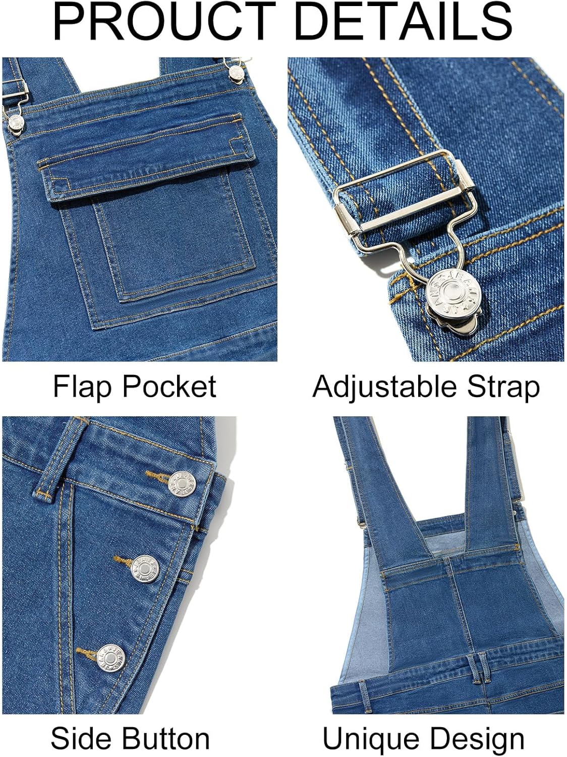 Runcati Men's Denim Bib Overalls Jeans Casual Slim Fit Adjustable Straps Fashion Trousers Boot Cut Jumpsuit - Image 5