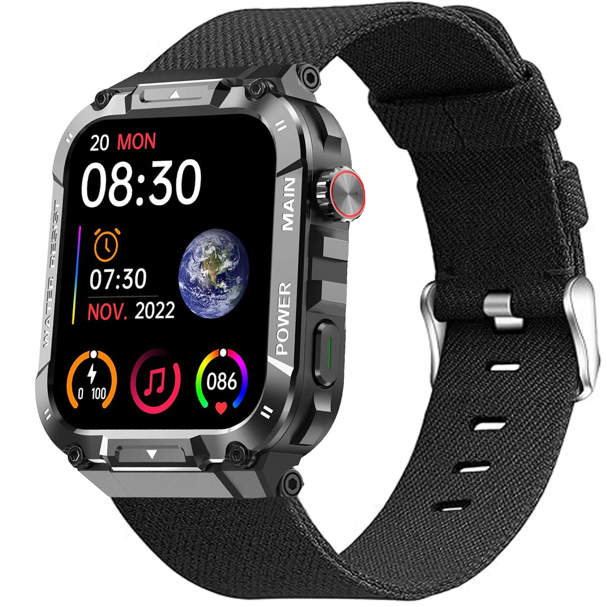 Compatible for Hvlgmrc Military Smart Watch Bands, 22mm Breathable Nylon Woven Fabric Replacement Accessory Strap Compatible for Hvlgmrc P66, Azgqswr P66, Ypaddbu P66 1.96 Inches Military Smart Watch (Black)