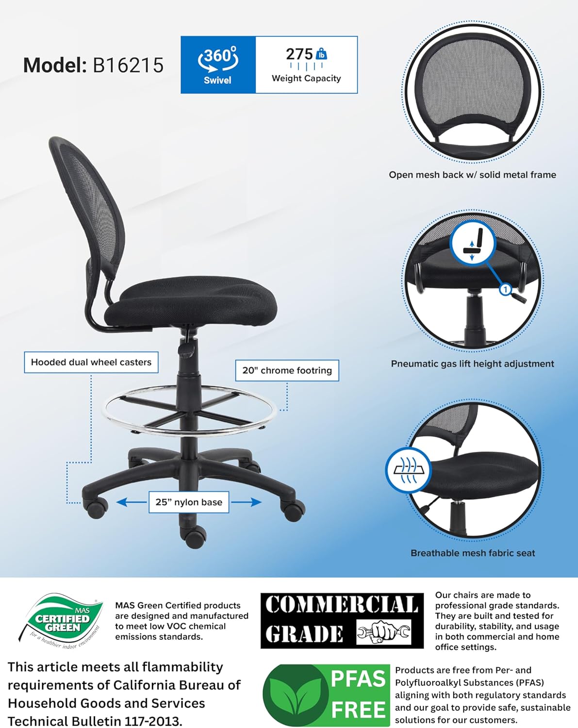 Boss B16215 Mesh Drafting Stool