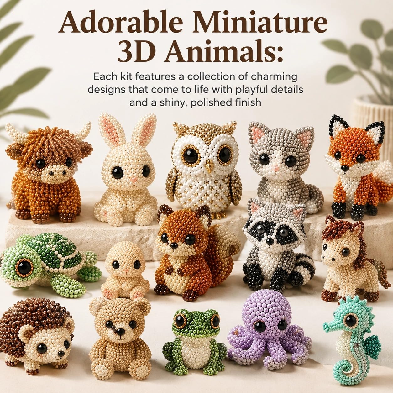 Set de Animales con Abalorios, Nuevo Kit DIY de Animales con Cuentas 20D, Lindos y pequeños Kits Abalorios Coloridas e Instrucciones(2pcs a)