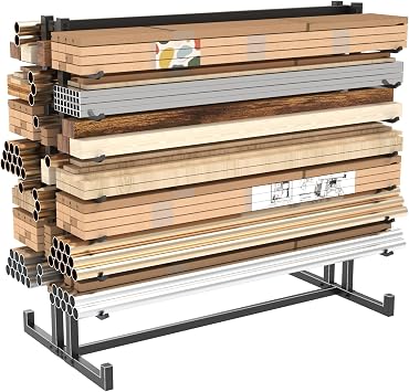 Lumber Storage Rack, 2000lbs Heavy Duty Freestanding Pipe Rack with 7 Tiers, Double-Sided Wood Storage Shelves for Garage Workshop Basement, 59.84" x 35.43" x 65.74", Black