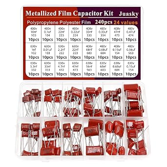 240pcs Polyester Film Capacitor Kit,24values CBB Metallized Film Capacitor Assortment Kit for Electric Guitar 0.01uf-68nf