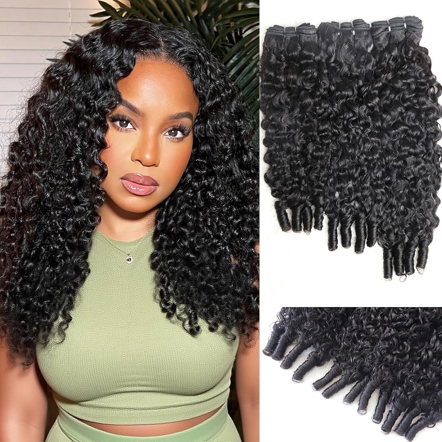 Burmese Curly Bundles Human Hair 16 18 20 Inch 3c4a 100% Unprocessed Curly Human Hair Bundles Water Wave Quick Weave with Spiral Curly End Hair Extensions Natural Black