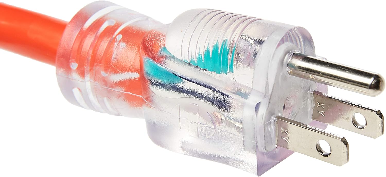 Review Product Amazon Basics 75-Foot 3-Prong Heavy-Duty Indoor/Outdoor SJTW Lighted Extension Cord - 15 Amps, 1875 Watts, 125V - Yellow