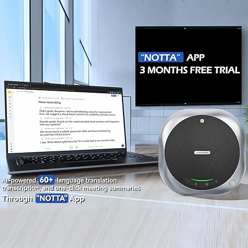 Miniatura 4 de AISPEECH Altavoz Bluetooth de conferencia M6 con transliteración alimentada por IA, 6 micrófonos, tiempo de llamada 25H