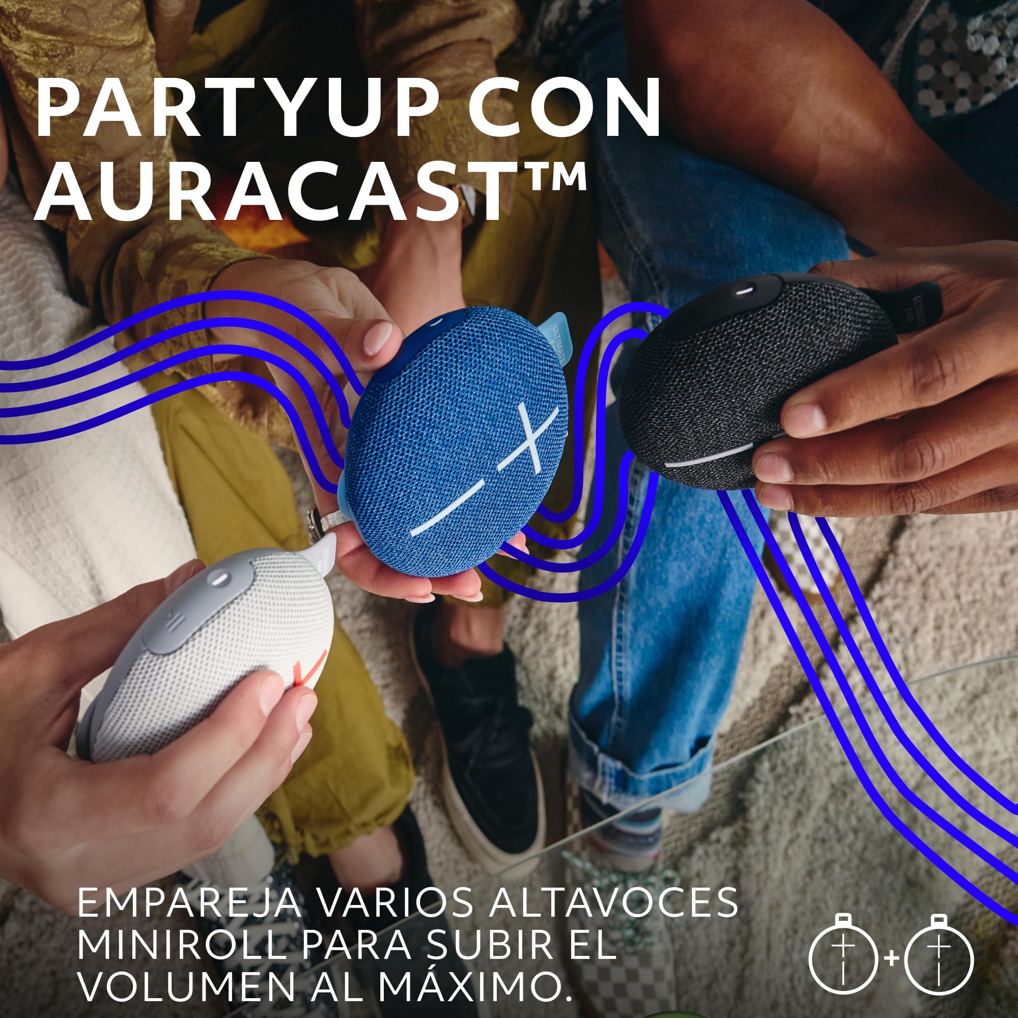 Ultimate Ears MINIROLL, Altavoz Bluetooth Resistente al Agua | ultraportátil, graves potentes, IP67 a prueba de polvo, radio de acción de 40 m - Azul
