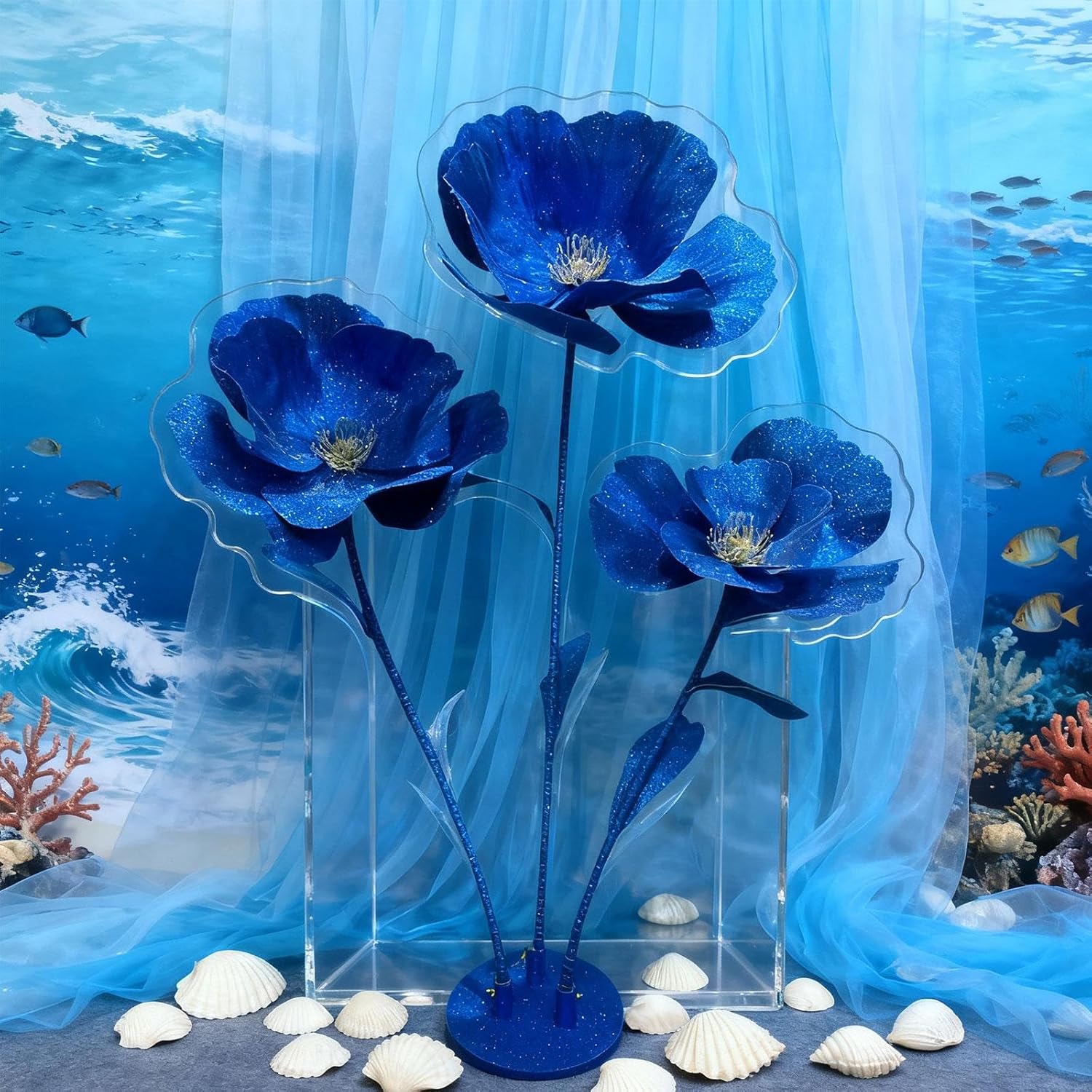 高さ 160 Cm の巨大な造花ウェディング フラワー。エレガントなスタンド付き。装飾、セレモニー、家の装飾に最適です。, 青