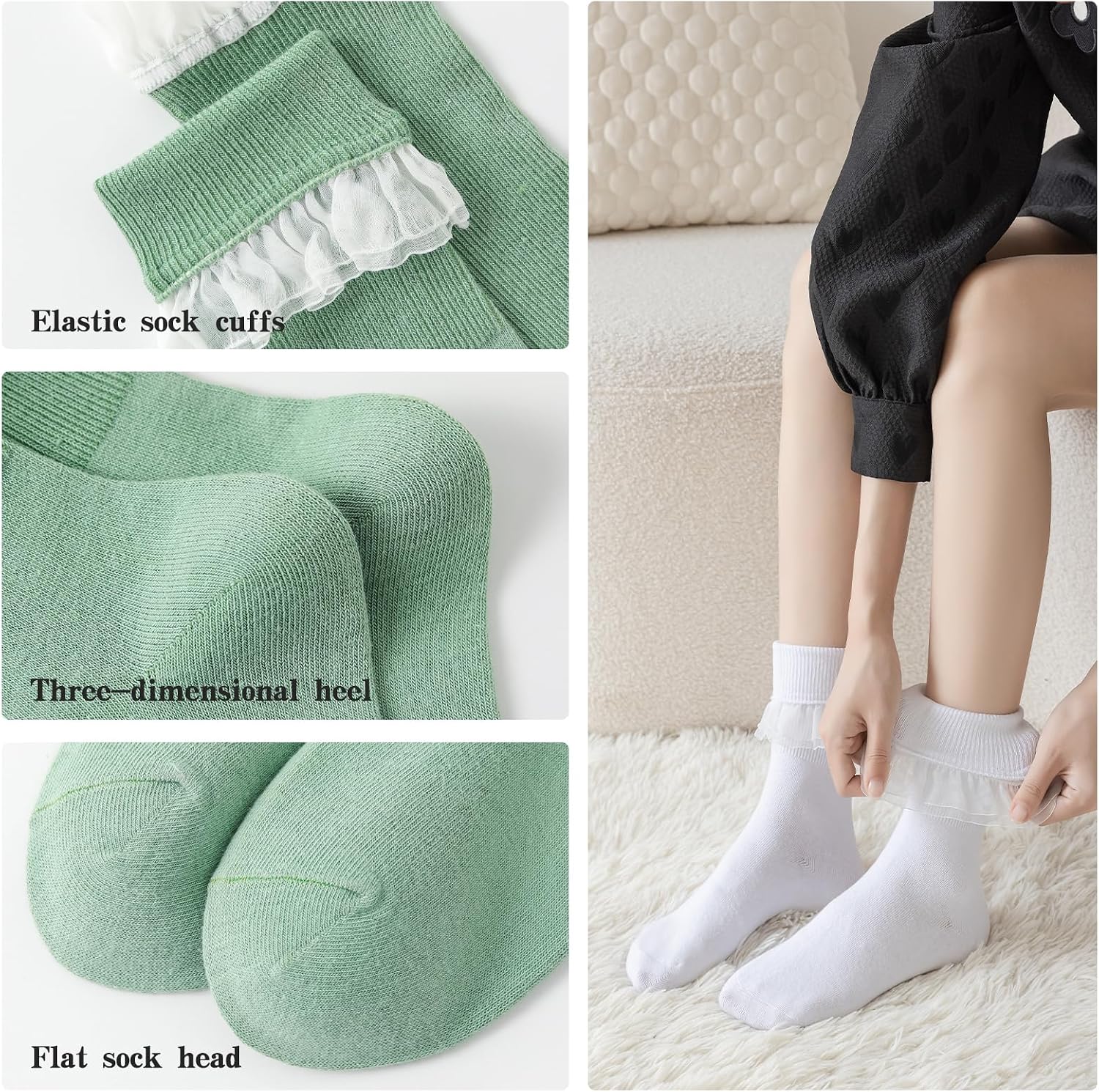 AMHRLINGTO Lace Ruffle Frilly Socks for Women - Fashion Cotton Princess Socks Dress Socks