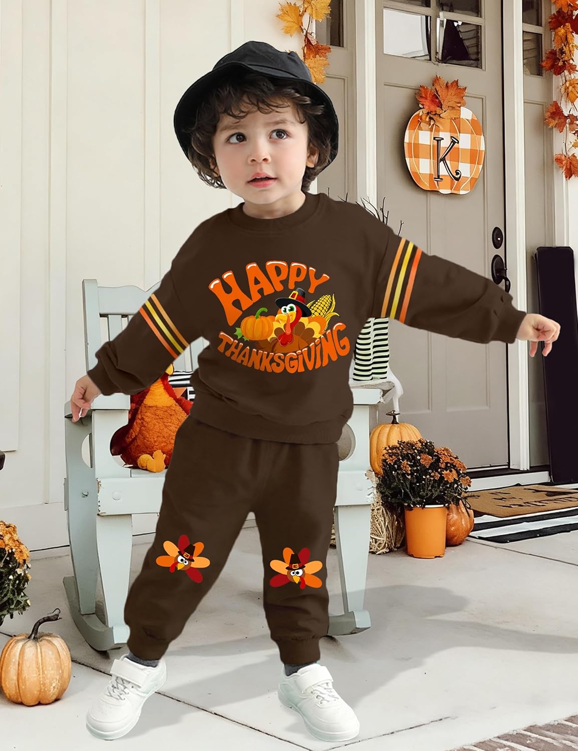 WIQI Toddler Baby Boy Thanksgiving Outfit Turkey Print Pullover Sweatshirt and Pants Clothing Set 2 Piece 18M-6Y - Image 2