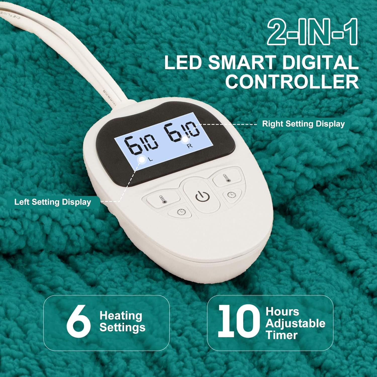 Queen Size Electric Blanket Single Control - 84"X90" Soft Double Sided Sherpa Heated Blanket with 6 Heating Levels & 10 hrs Timer Settings, Washable & ETL Certified for Bed, Green - Image 2