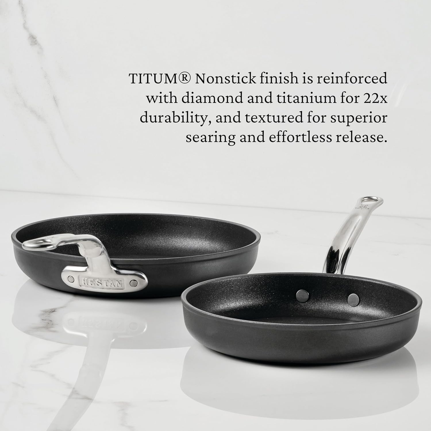 Hestan TITUM Fusion 3-Piece Nonstick Skillet Set, (8", 9.5" & 12.5"), Double Impact Stainless Steel Base & Aluminum Body, Induction Compatible, Made without PFOAs