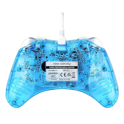Vista 7 de Rock Candy Wired Gaming Switch Pro Controller - Blu-merang Blue Clear - Licensed by Nintendo - OLED Compatible - Compact, Hard Transparent Plastic