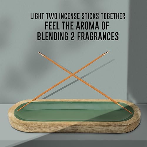 Miniatura 5 de Raajsee Soporte de incienso pintado a mano, quemador de incienso de madera, colector de cenizas, bandeja de incienso de 11 x 4 x 1.5 pulgadas, lo