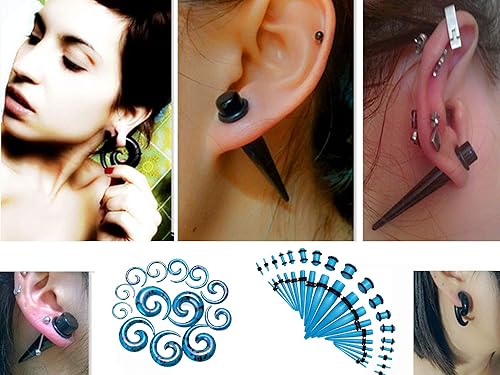 Miniatura 6 de JDXN - Juego de 52 piezas de medidores acrílicos en espiral para túneles y tapones 14G-00G Iniciador de extensión de oreja