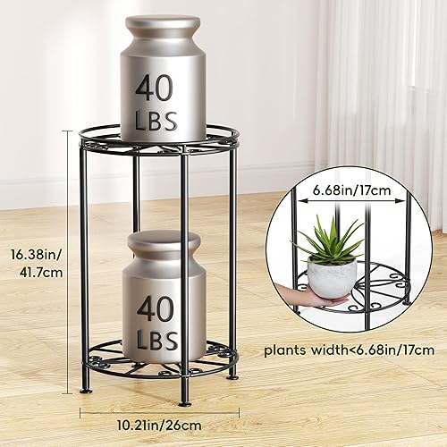 Miniatura 4 de Soporte de 2 niveles para plantas exhibición de 2 plantas en maceta - Soporte de metal para macetas de flores - Estante para flores de interior y
