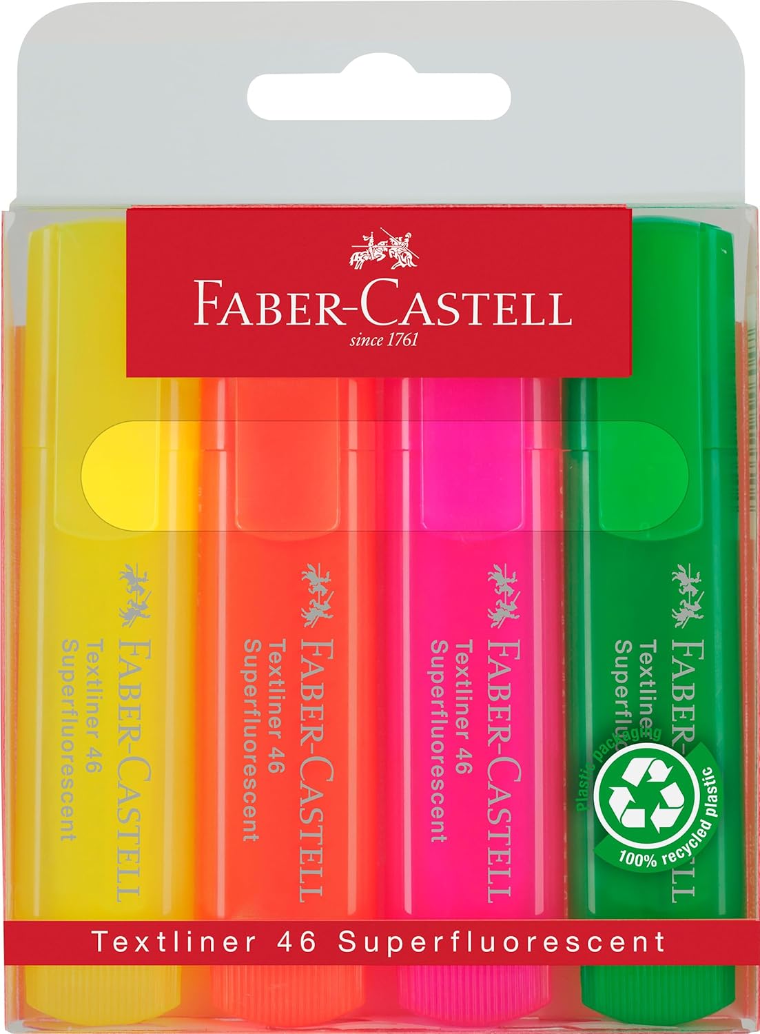 Faber-Castell 154604 – Highlighter Set TL 1546, Pack of 4, Neon Colours, with Durable Chisel Tip, Line Width 1 – 5 mm, Refillable