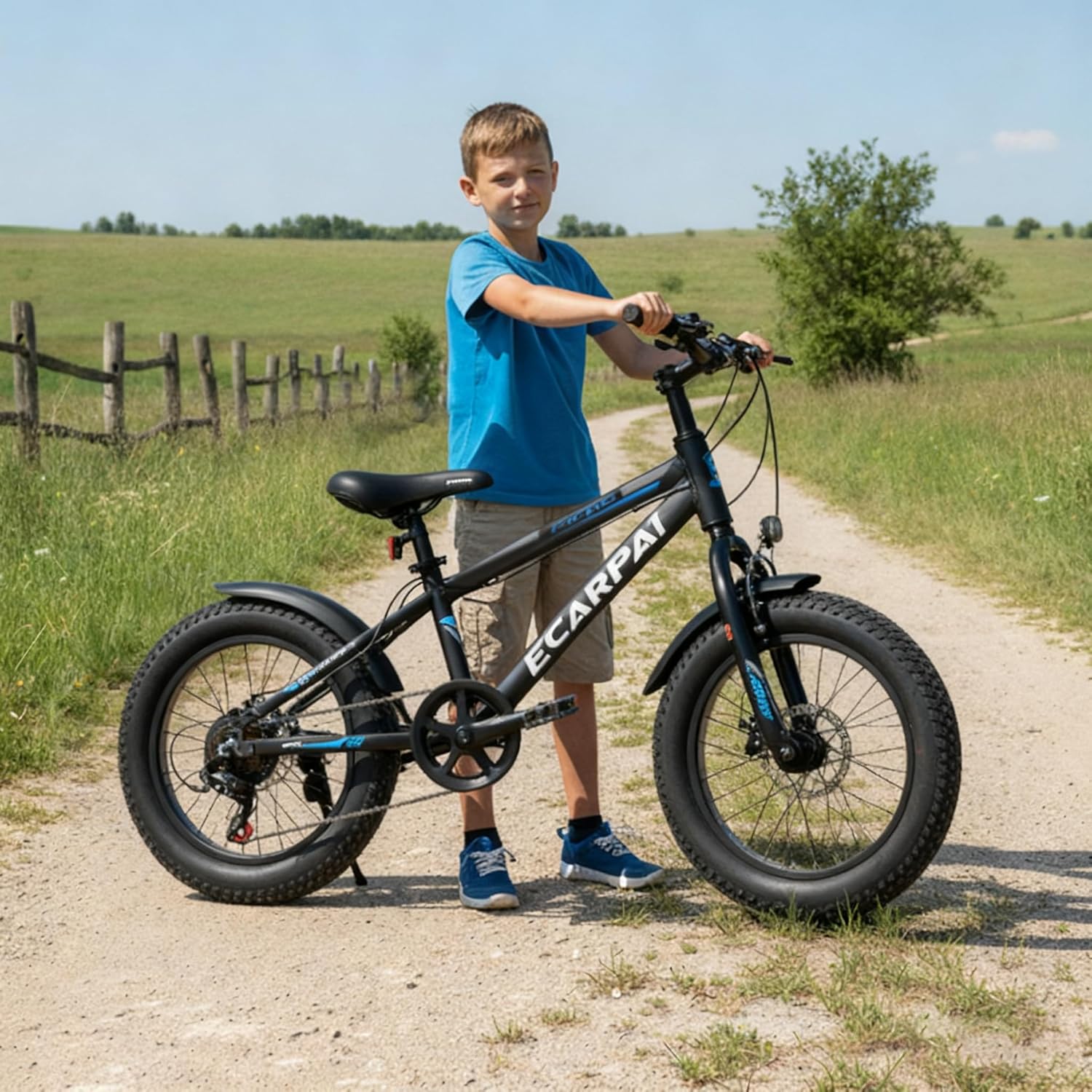 20 Inch Kids' Mountain Bike with 4.0" Fat Tires, 7-Speed &Front Suspension Boys Bike for Ages 8+, Disc Brakes Children Bicycle for Off-Road & Trail Ready, for Kids