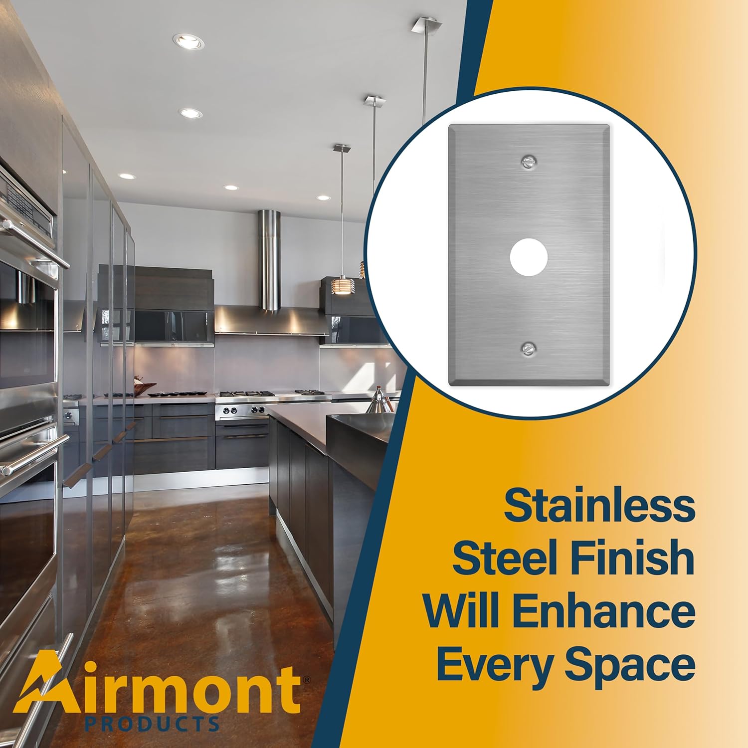 Standard Size Metal Wall Plate, 1-Gang Outlet Cover With 5/8'' Center Hole, Wall Plate 4.5" x 2.75", Corrosive Resistant, 430 Stainless Steel, Matching Screws, Made in USA