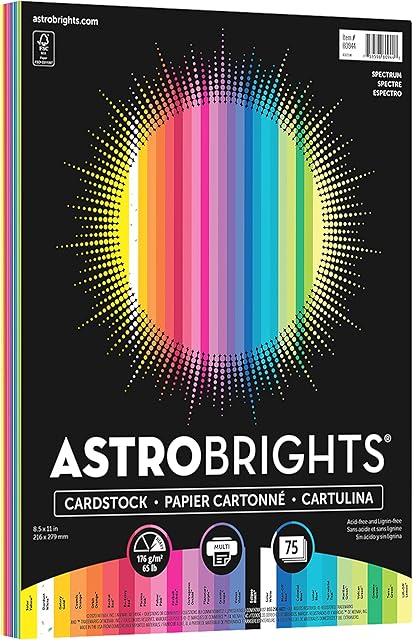 Astrobrights Colored Cardstock, 8.5 x 11, 65 lb / 176 gsm, "Spectrum" 25-Color Assortment, 75 Sheets (80944-01)