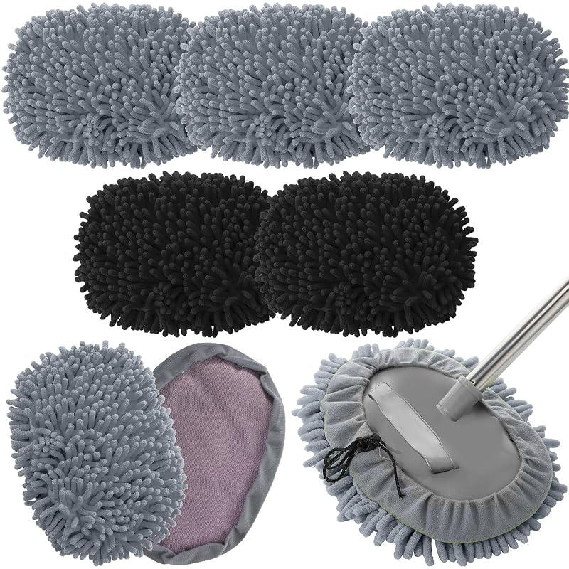 Kit com 5 cabeças de reposição para escova de lavagem automotiva Tallew em chenille, preta e cinza