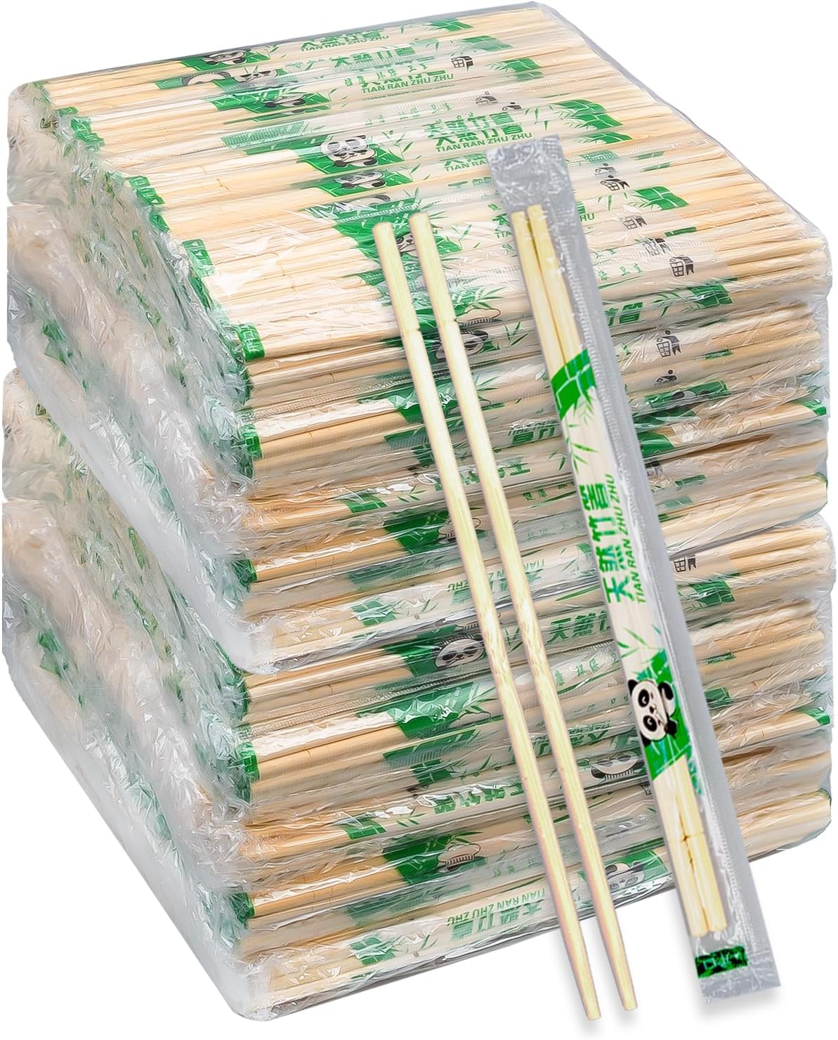1000 Pairs 8 Inch Disposable Bamboo Chopsticks Bulk, Individually Clear Packaged Wrapped Separated Sleeved Chopsticks Wooden for Restaurants, Noodles, Sushi, Asian Food