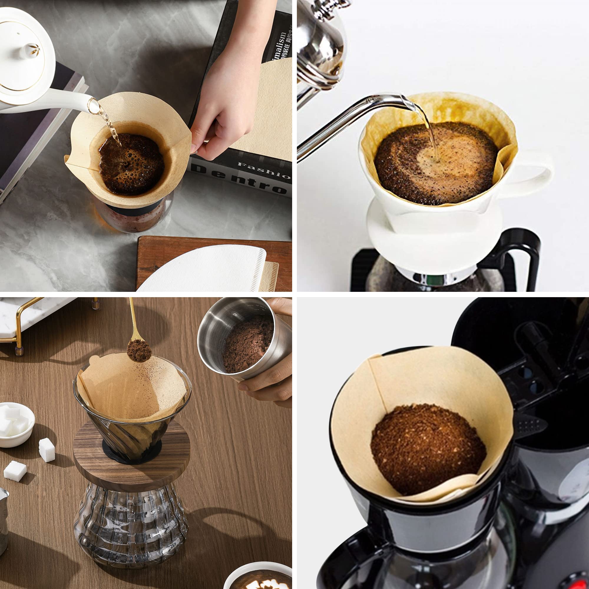 Kaffeefilter #4, 100 Stück, Einweg-Kaffeefilter, 8–12 Tassen, kein Ausblasen, ungebleichte natürliche Kaffeefilter, 4 Kegelpapier zum Übergießen von Kassetten/Kaffee-Tropfer