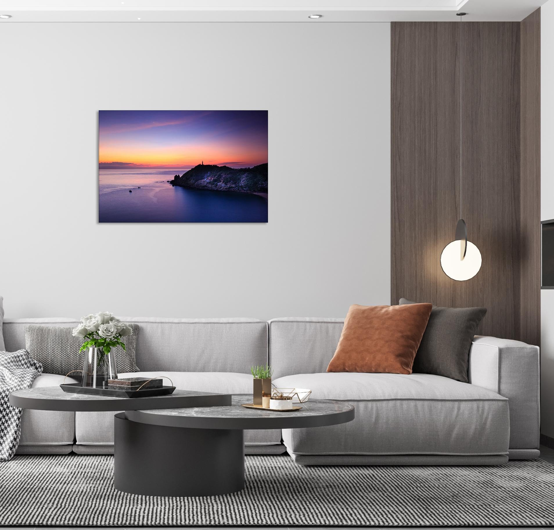 GRASKY Strand sonnenuntergang bild sonnenuntergang bild auf leinwand wandbilder landschaftsbilder mit rot Leinwandbilder Meer, Dämmerung Wohnzimmer Deko Kunstdrucke 80X120cm(31x47in) Innenrahmen