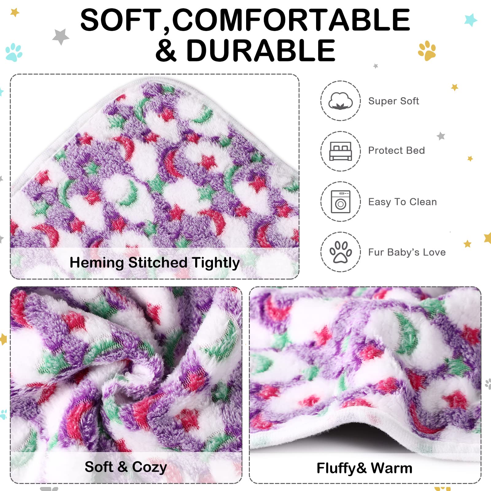 Namalu 4 Coperte per Porcellini d'India Impermeabili Copertina da Letto per Piccoli Animali in Pile Lavabile Fodere Assorbenti per Gabbia Cavia Riutilizzabili (Stella e Luna, 60 x 40 cm)