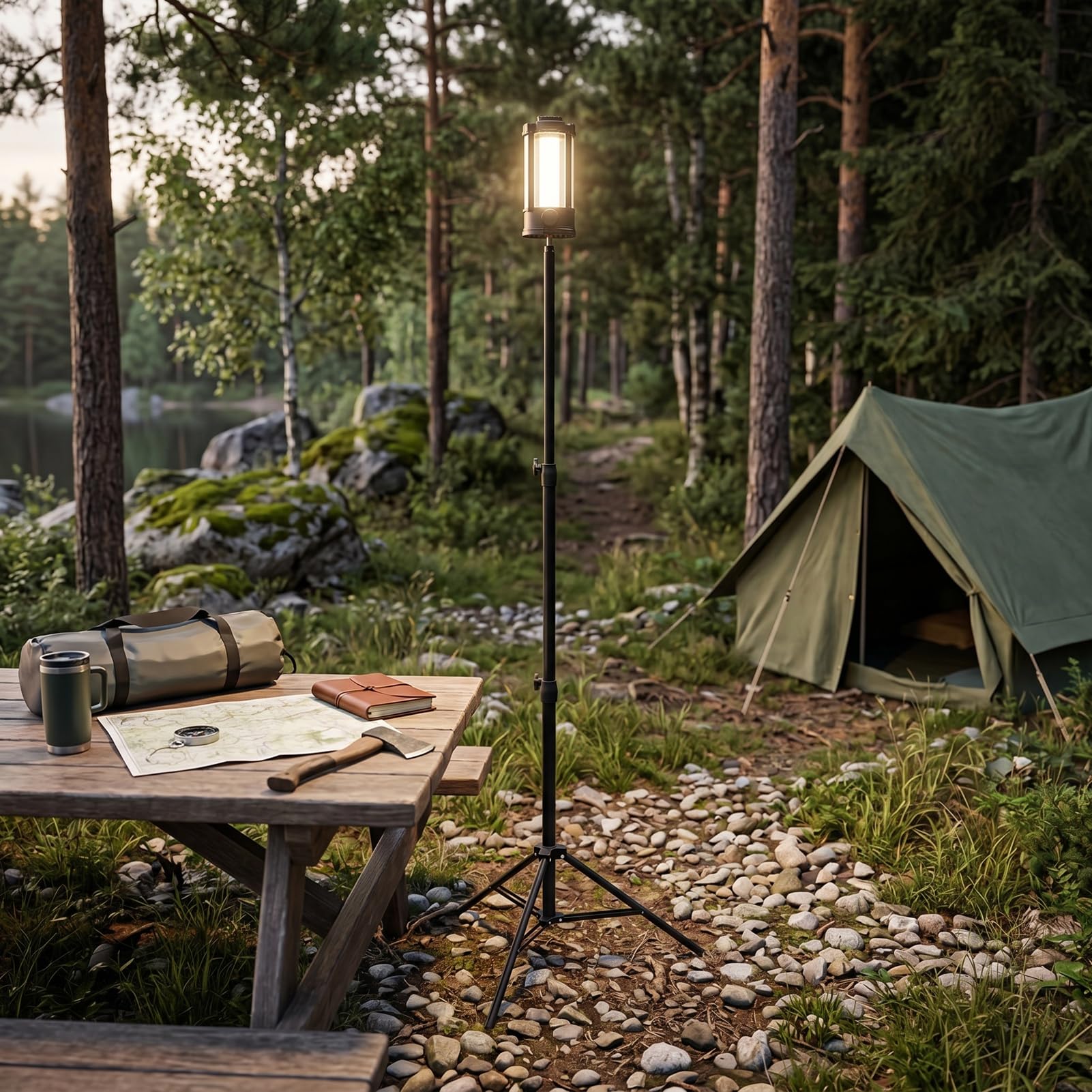 Luocute Luce da Campeggio Ricaricabile con Supporto, 4 Pannelli LED Regolabili 4100LM 6000K Lanterna Portatile Dimmerabile, con Base Magnetica Treppiede per Tenda da Campeggio di Emergenza