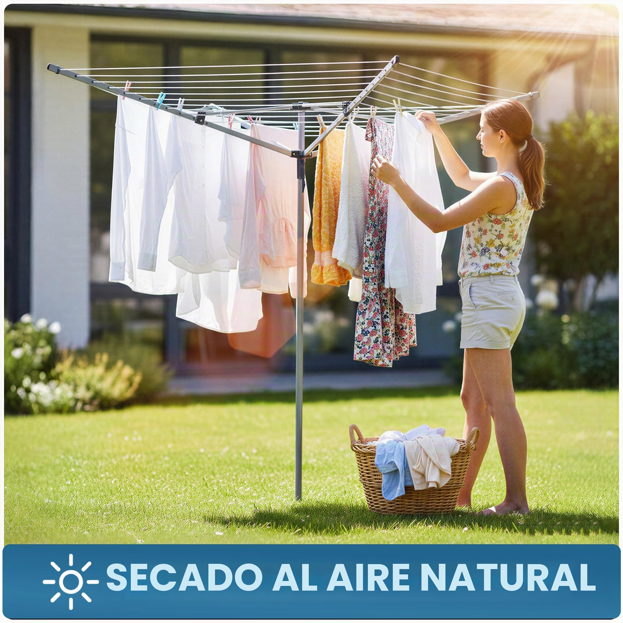 FunkyBuys - Línea de lavado rotativa | Tendedero giratorio de 4 brazos (50 metros)