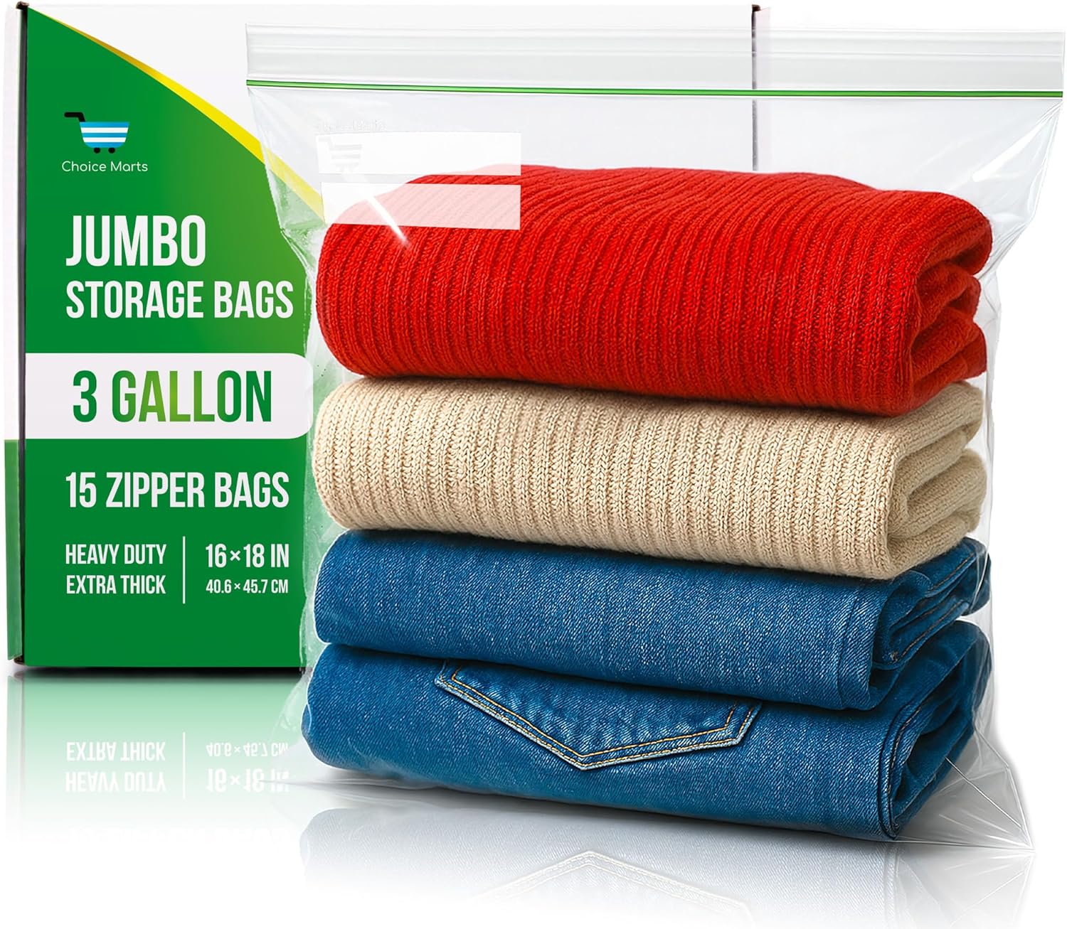 3 Gallon Storage Bags – 15 Count, Extra Strong And Super Durable, 2 Mil Thick, Leak-Proof Unique Zipper, Extra Large Storage Bags for Home & Travel
