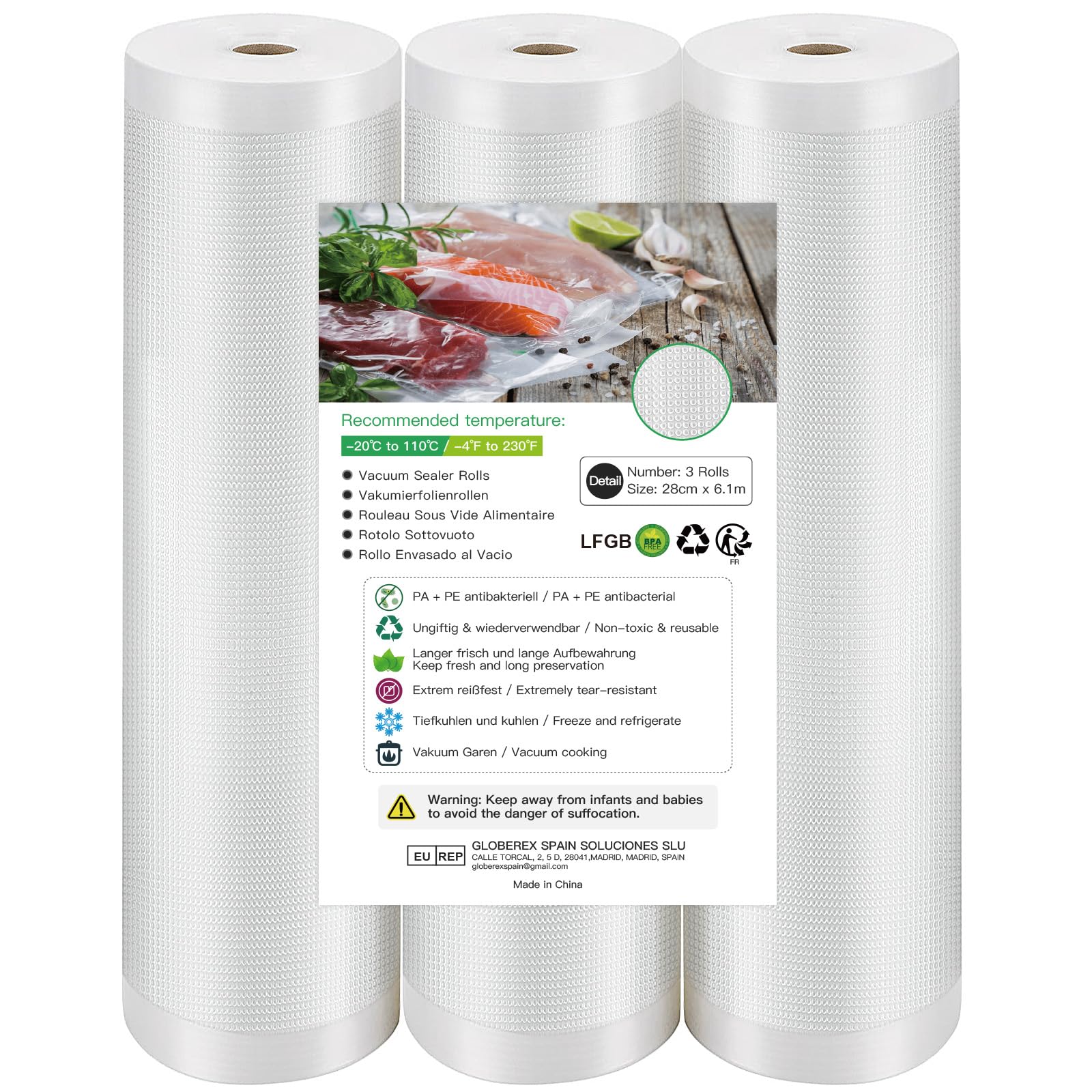 Thick Embossed Bags Vacuum Food Sealer Bags (28x610cm) — image 1