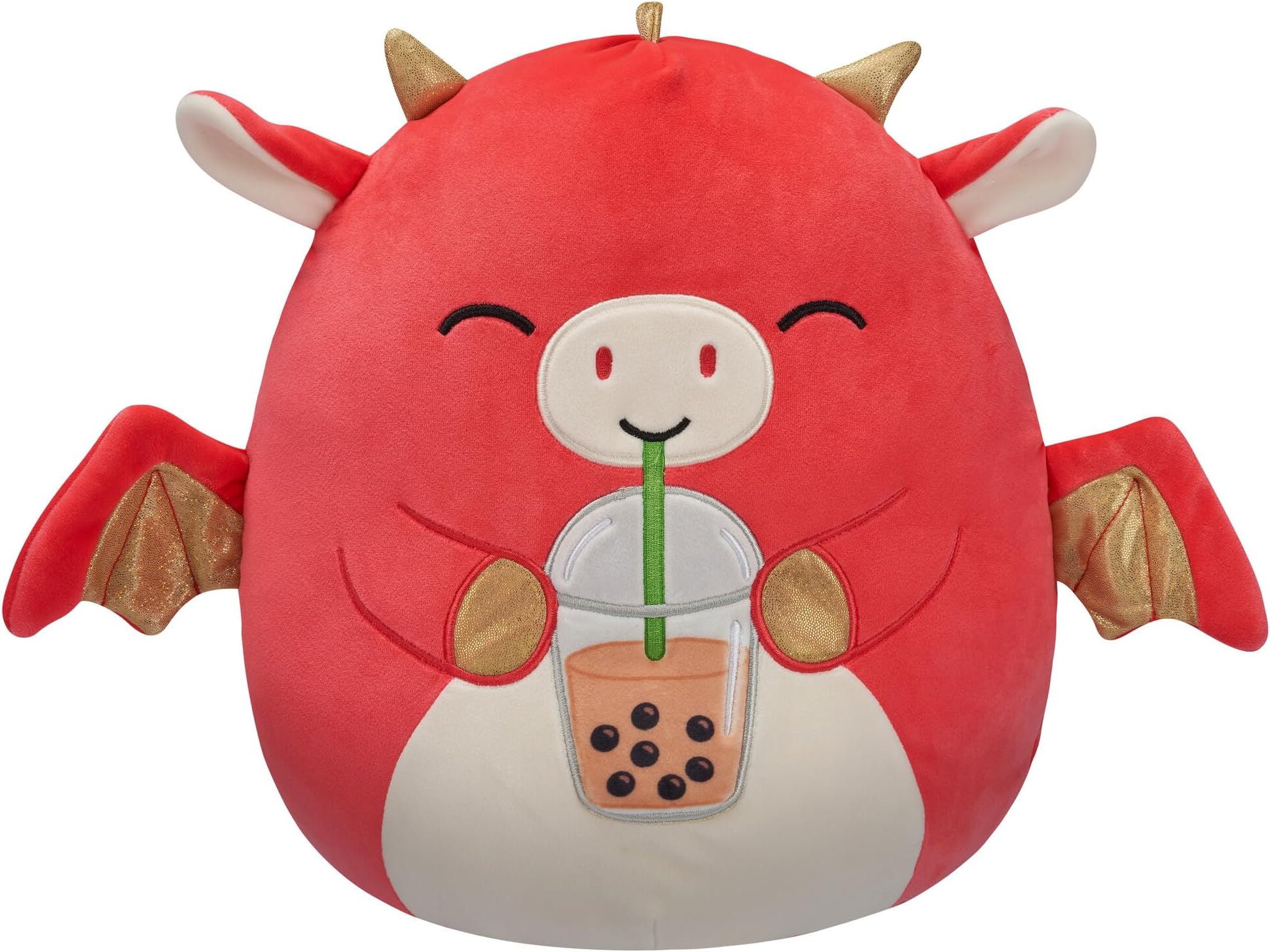 Original 12-Inch Baiden Red Dragon with Boba Drink - Official Jazwares Plush (Medium-Sized)