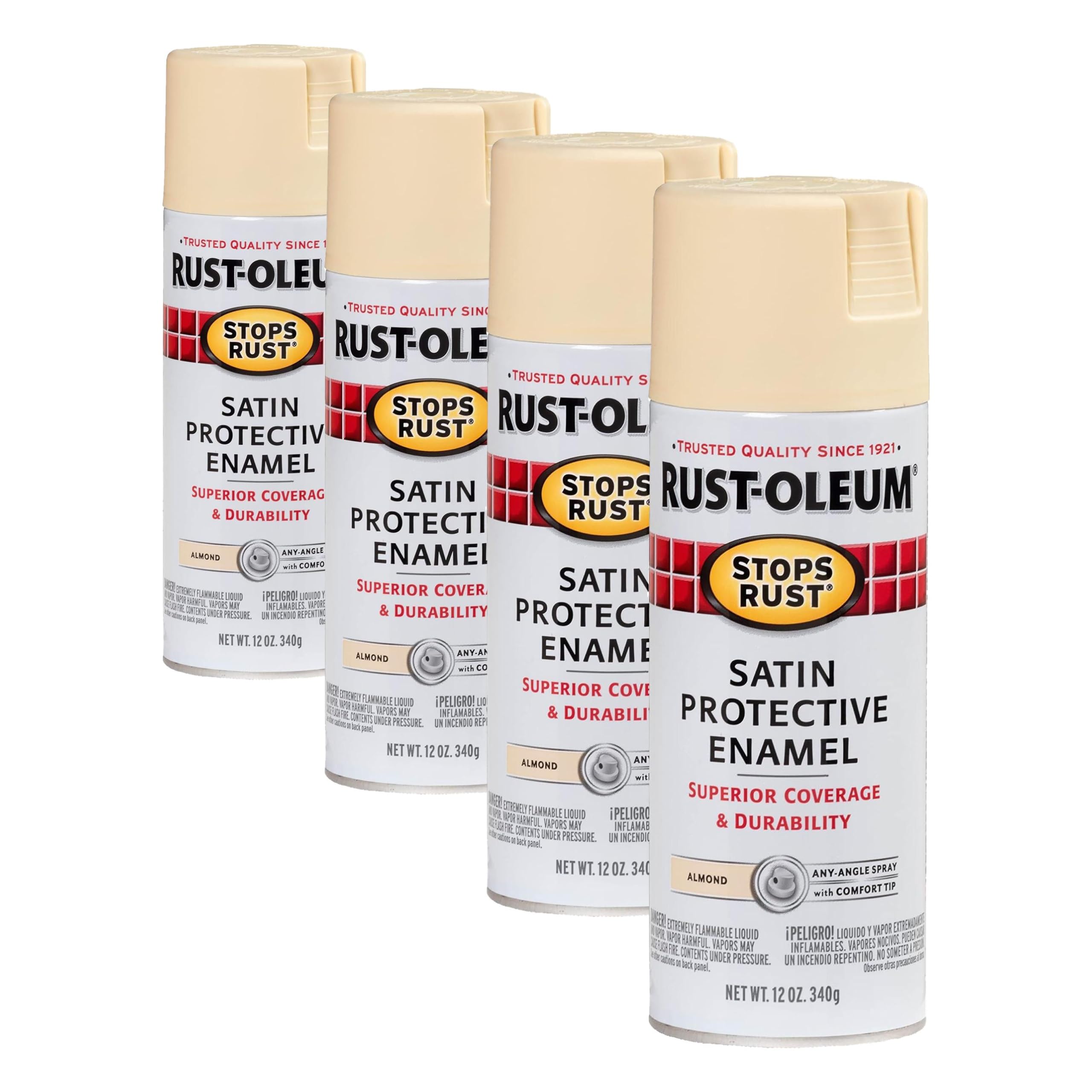 Rust-Oleum 7758830 Stops Rust Spray Paint, 12 oz, Satin Almond (Pack of 4)