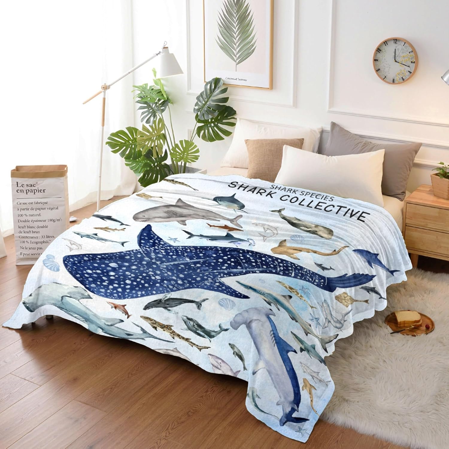 Fish Shark Species Blanket Gift for Boy Girl, Fish Shark Species Plush Blanket Decor Soft Flannel Fleece Lightweight Throw Blanket Quilt for Couch Sofa 60x50In for Teens/Travel/Throw