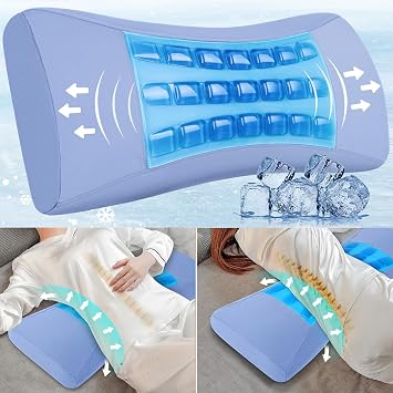 Lumbar Support Pillow for Bed Relief Lower Back Pain with Cooling Gel Lower Back Pillow for Sleeping-Memory Foam Car Seat Cushions for Side, Back&Stomach Sleepers-Back Support Pillow for Chair,Car