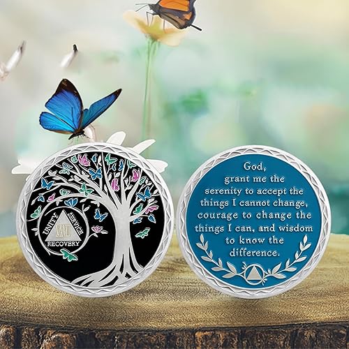 Miniatura 89 de Moneda de sobriedad de 2 años, árbol de la vida, medallón AA, Alcohólicos Anónimos, Ficha de aniversario, regalos de sobriedad para mujeres y 02 Años