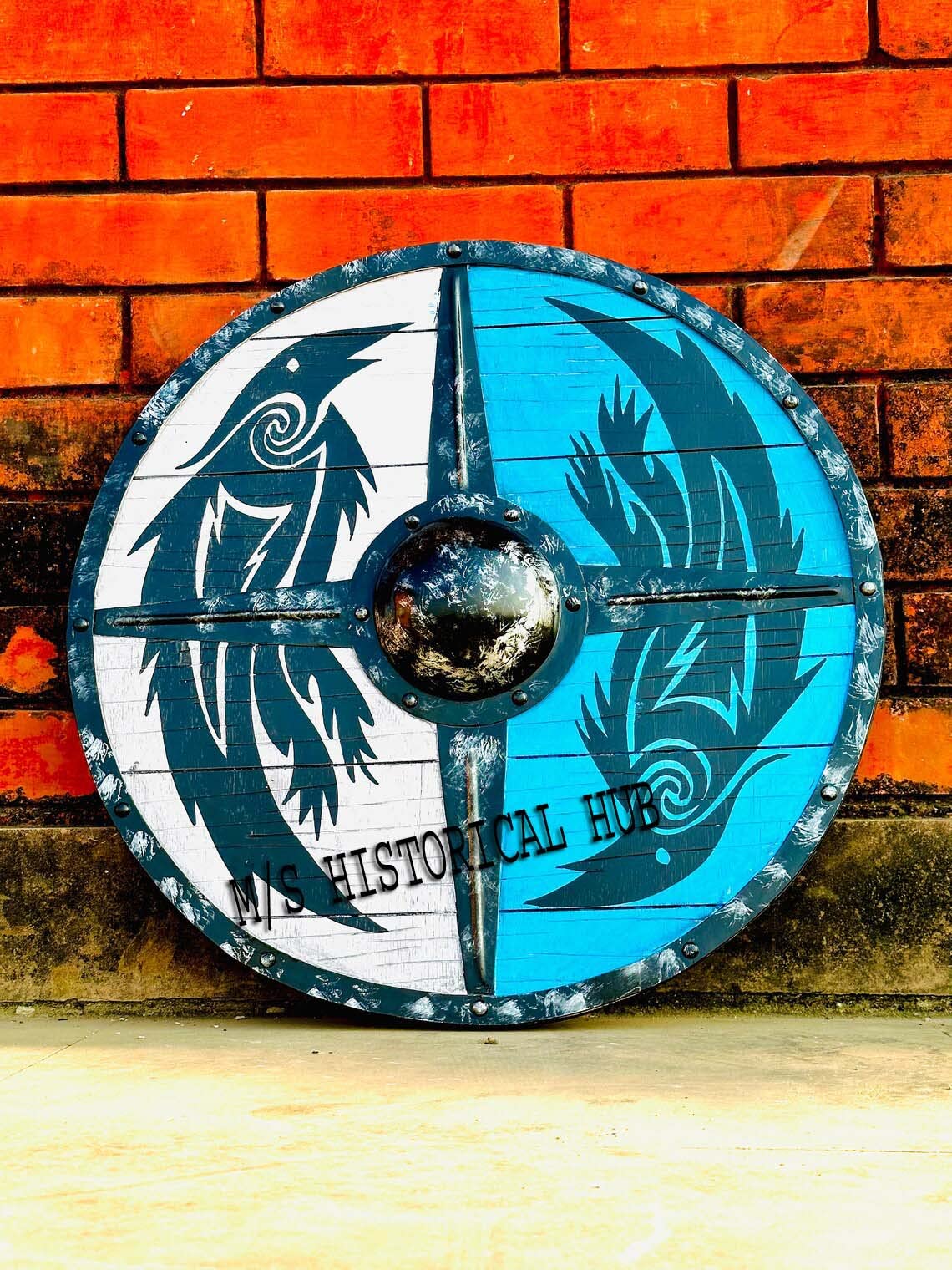 M/S Historical HUB 24" Medieval Armor Round Authentic King Finehair Battleworn Shield Wooden Cosplay Shield Round Wooden Helloween Shield