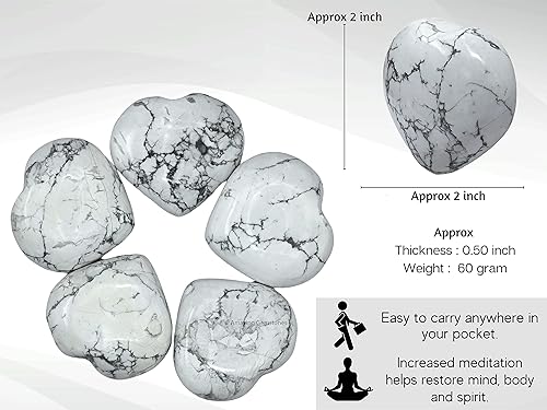 Miniatura 2 de Howlite - Piedra de palmera de corazón de cristal, piedra de preocupación para masaje de bolsillo para equilibrio natural de chakras del cuerpo,
