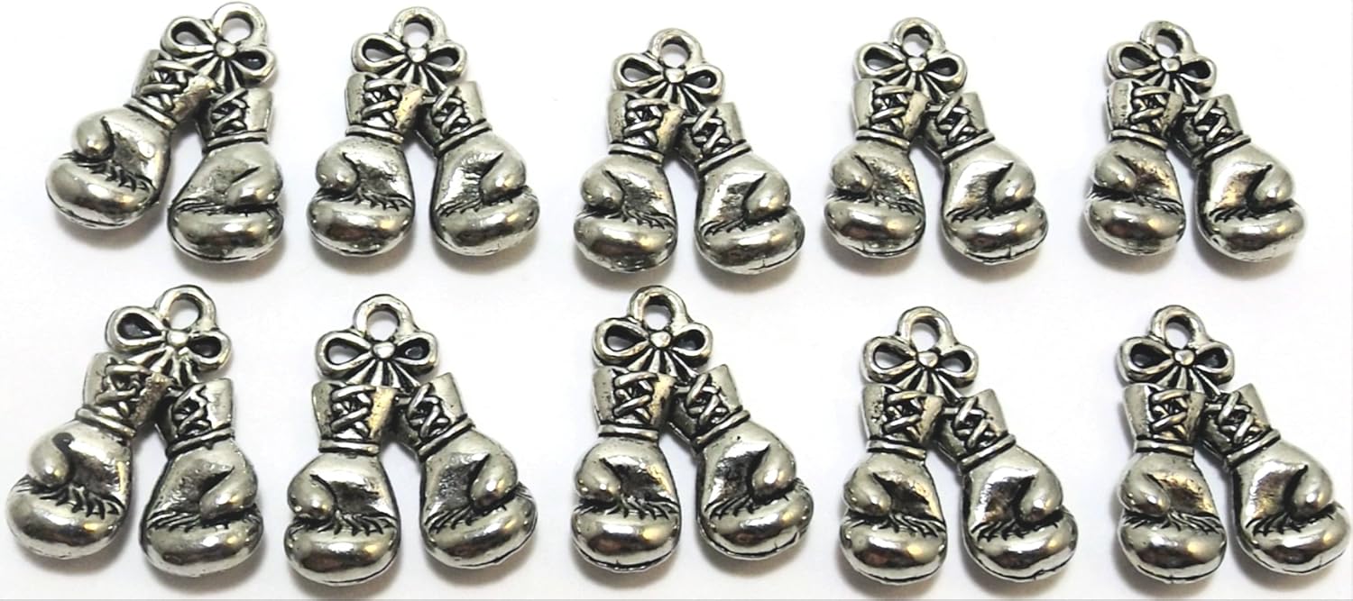 Set of Ten (10) Pewter Boxing Gloves Charms