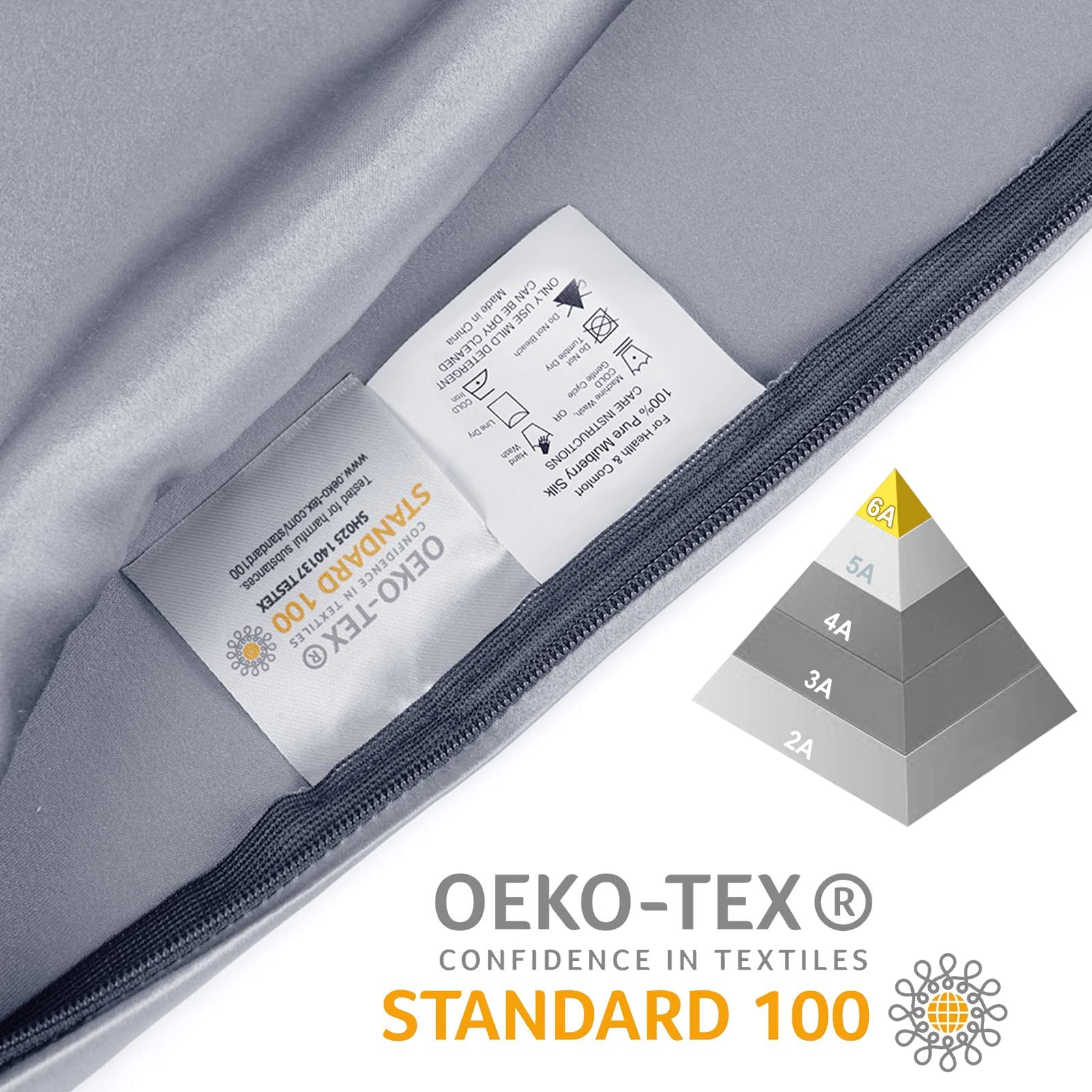 OLESILK Funda de almohada de seda para cabello y piel, 20 x 54 cm, con cremallera oculta, seda lateral para mujer, gris plateado